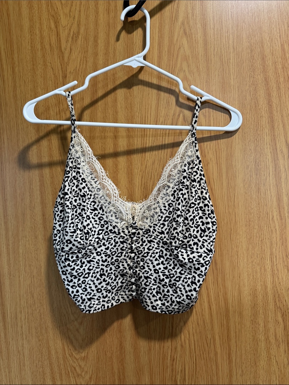 POL Leopard Print Lace Trim Cami — Black and White